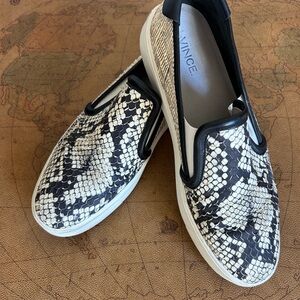 Vince Black and White Snakeskin Slip-Ons